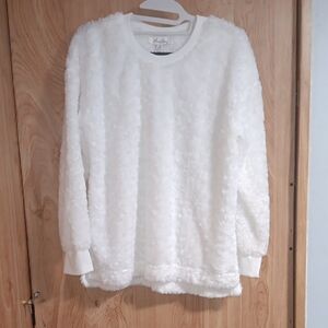 White Fuzzy Long Sleeve Sweater